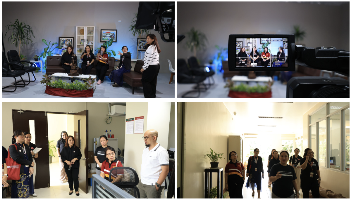 Reviewers for the MIH and the DR&DM programs inspect the World Class Multimedia Production Building (Photos 1–3) and tour the university library (Photo 4) during a physical facilities visit at the University of the Philippines Open University.